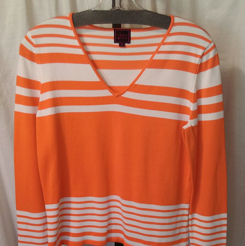 Color WorksOrange White Stripped Top  NWOT Size M